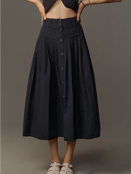 Maeve Dresses & Skirts - Anthropologie Maeve Navy Pleated Button-Front Basque-Waist Midi Sailor Skirt